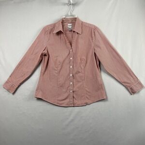 Chicos 2 Blouse Womens L Red Silver Stripe Metallic Long Sleeve Button Up Shirt